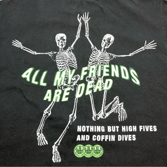 Born Dead All My Friends Are Dead Black  Shirt Skeleton High Fives Coffin Dive M - Picture 8 of 9